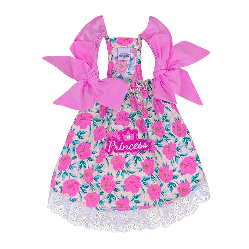 Sweet Floral Dog Summer Dress | Romantic Rose Pet Skirt with Bow