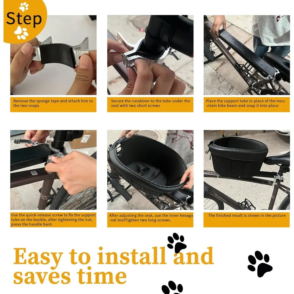 Dog Mountain Bike Basket, Adjustable Safety Strap Pet Bicycle Carrier