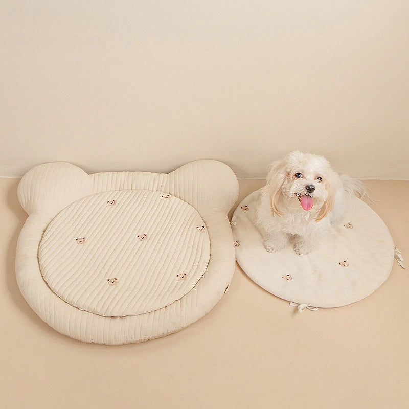 Soft Cotton Quilting Pet Dog Cushion,Washable Round Bear Design Seat