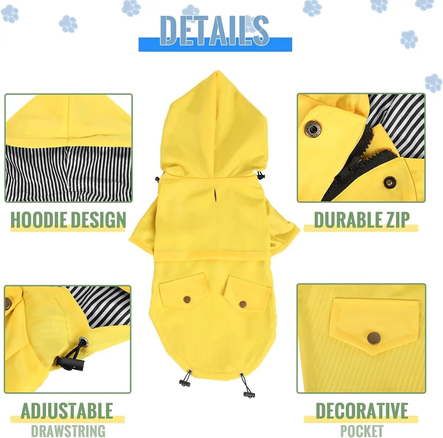 Dog Zip Up  Raincoat with  Hood ,S-5XL