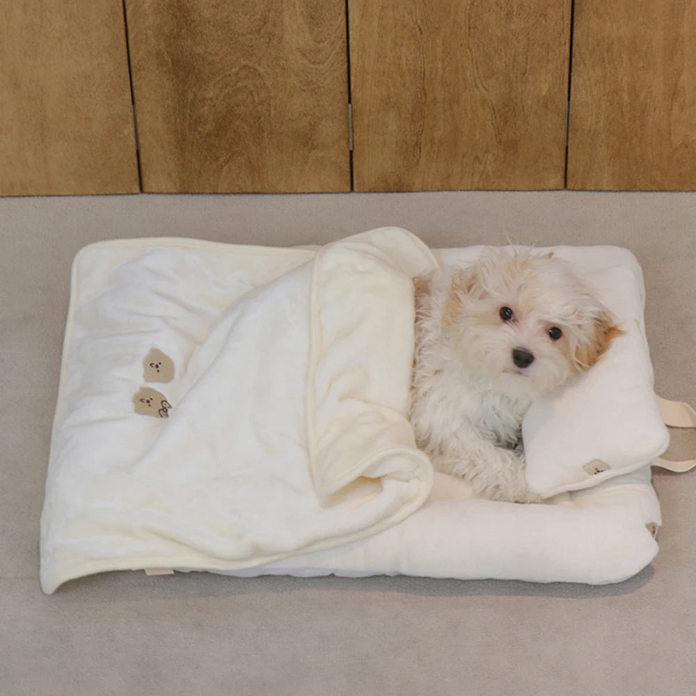 Fleece Blanket Pillow Cushion Set for Dogs,Puppy Sleeping Set 3pcs