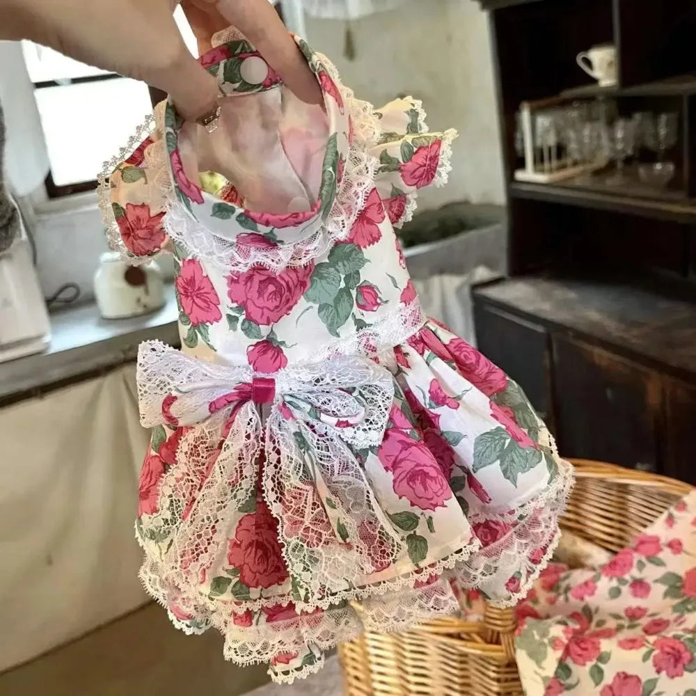 Lace Floral Dog Dress,Summer Breathable Dresses for Small Breeds