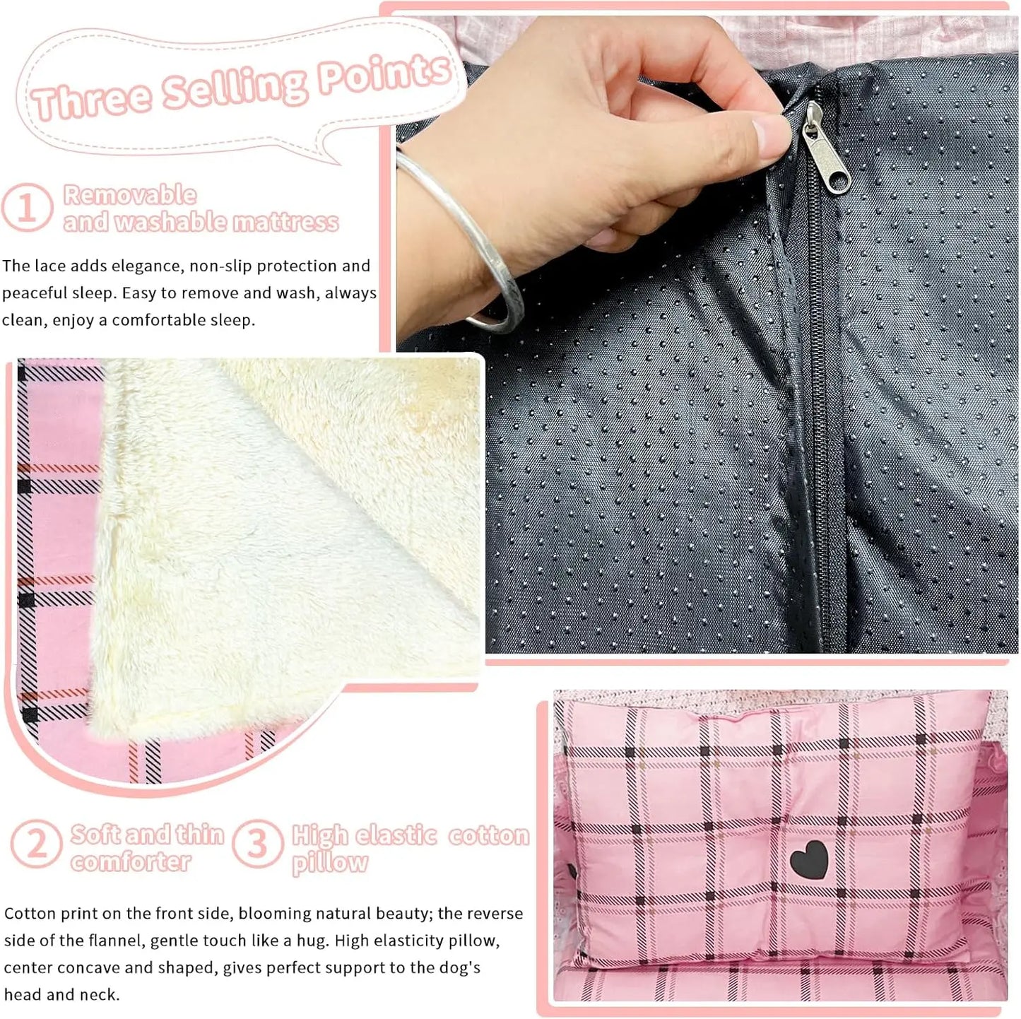Removable and Washable Dog Stroller Pad Soft Mat（Pink）
