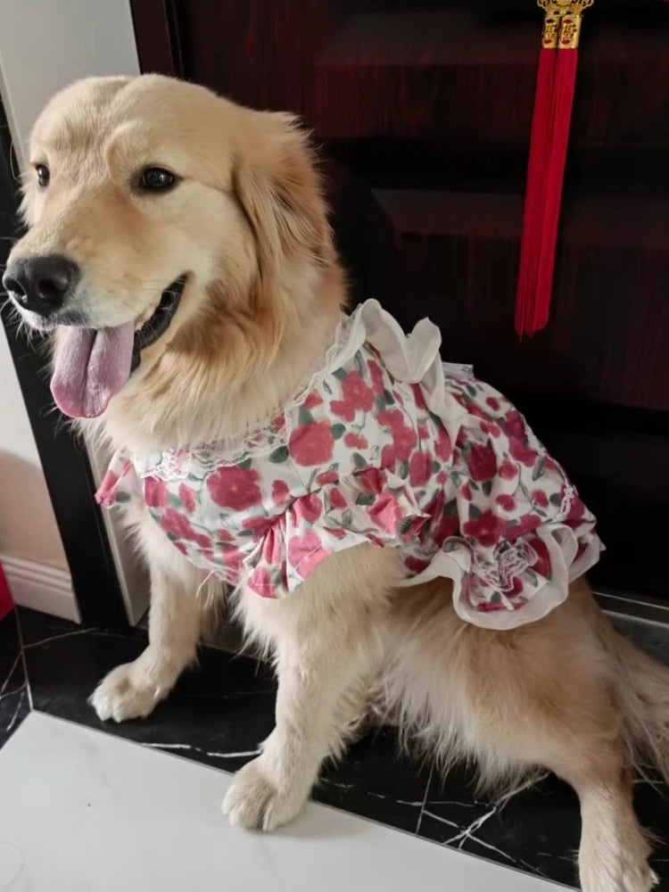 Floral Large Dog Dress,Rose Print Dresses For Big Breeds