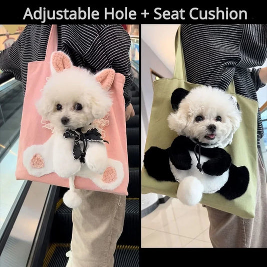 Pet Canvas Sling Bag with Seat Cushion(Bunny Panda Design)