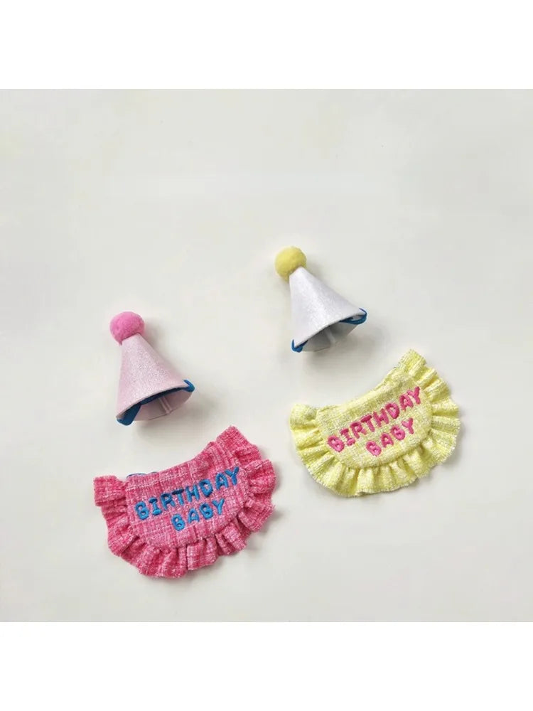 Adorable Birthday Hat Bib Set for Small Dog Kitten, Dog Bandag