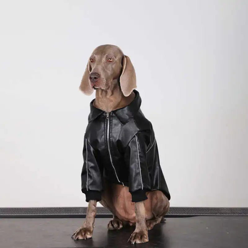 Zip-up PU leather Jacket for Large Dogs