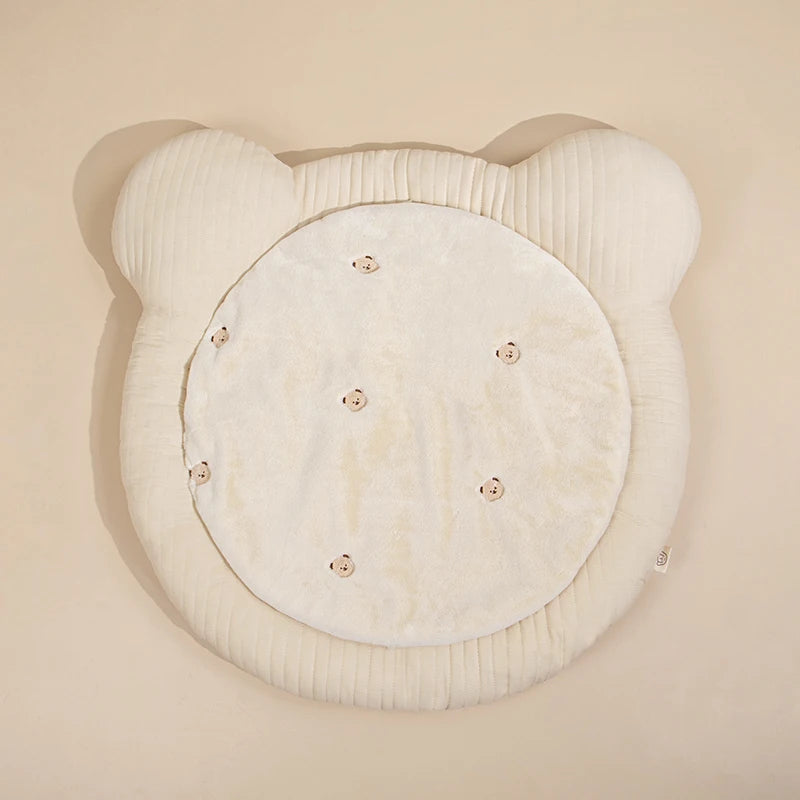Soft Cotton Quilting Pet Dog Cushion,Washable Round Bear Design Seat