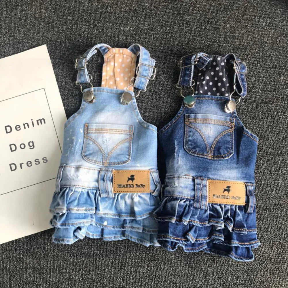 Denim Skirt for Small Dogs, Puppy Jeans Jumpsuit