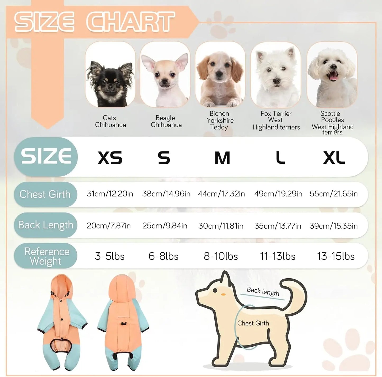 4 Legs Puppy Raincoat,  with Leash Hole(Reflective)