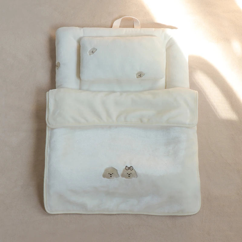 Fleece Blanket Pillow Cushion Set for Dogs,Puppy Sleeping Set 3pcs