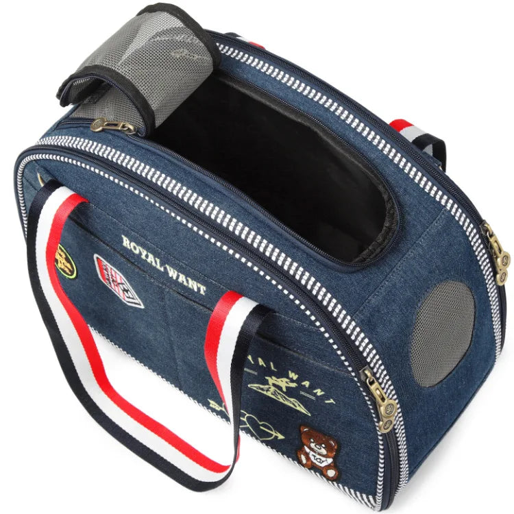 Denim Pet Dog Carrier,Outdoor Traveling Bags Puppy