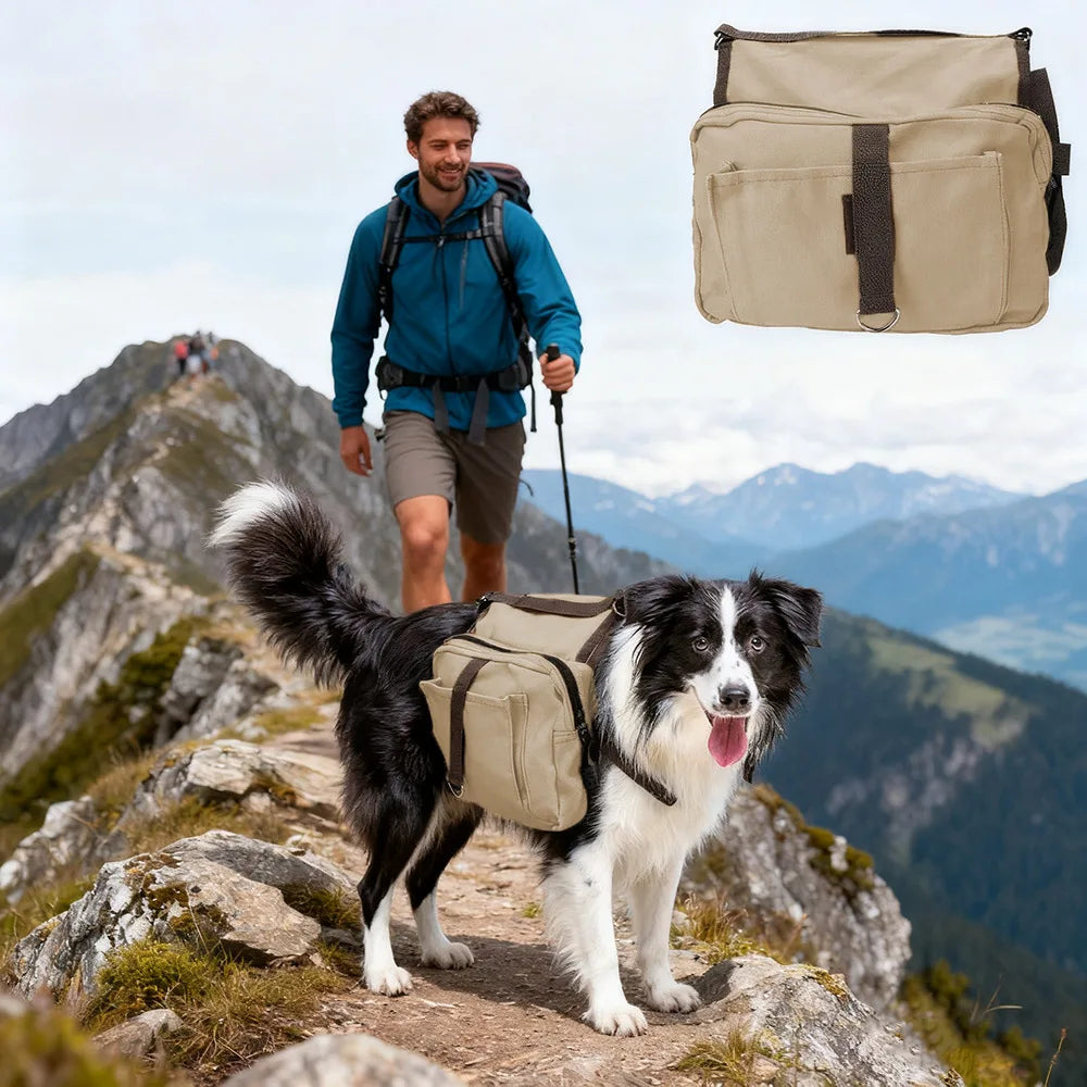 Heavy-Duty Canvas Dog Saddlebag Backpack