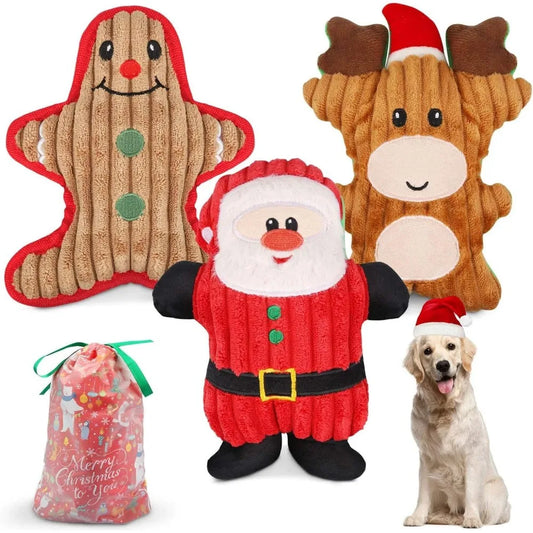 Christmas Plush Interactive Dog Gifts,Squeaky Toys for Xmas Gift,3pcs As 1 Pack