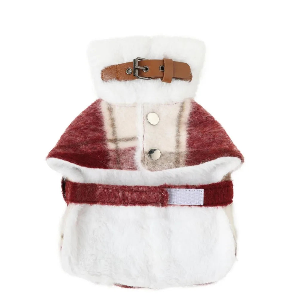 Fleece Pet Dog Cloak,Winter Puppy Coat with Collar&Belt