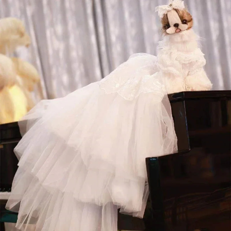 Customized Dog Wedding Dress,Handmade Long Tailing Wedding Costume