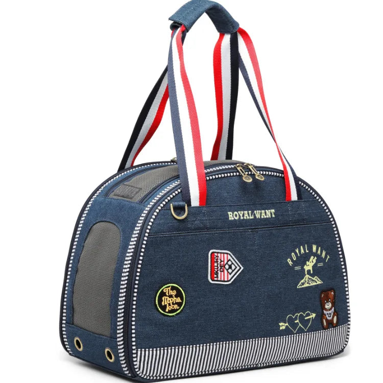 Denim Pet Dog Carrier,Outdoor Traveling Bags Puppy