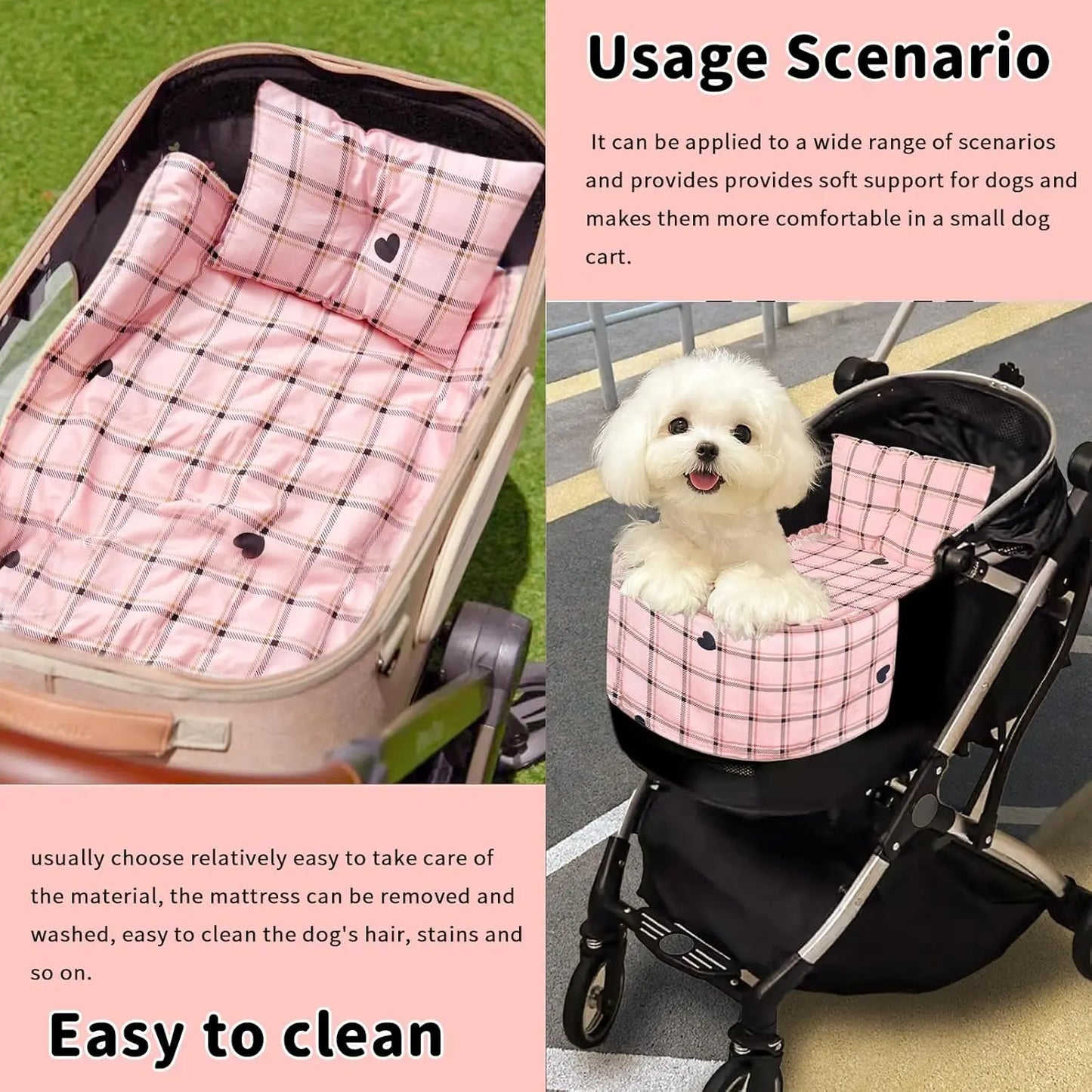 Removable and Washable Dog Stroller Pad Soft Mat（Pink）