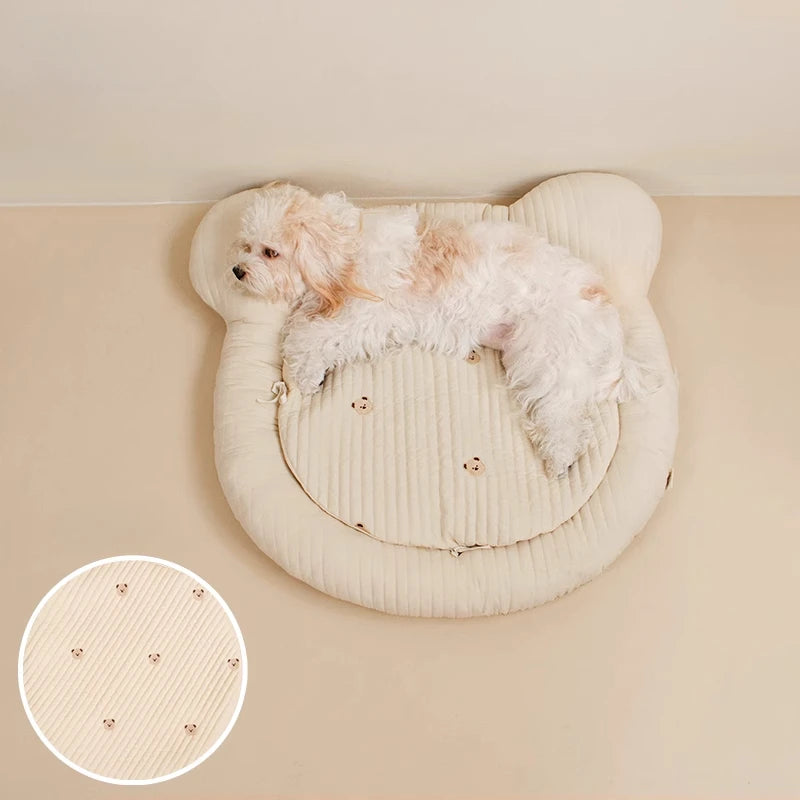 Soft Cotton Quilting Pet Dog Cushion,Washable Round Bear Design Seat