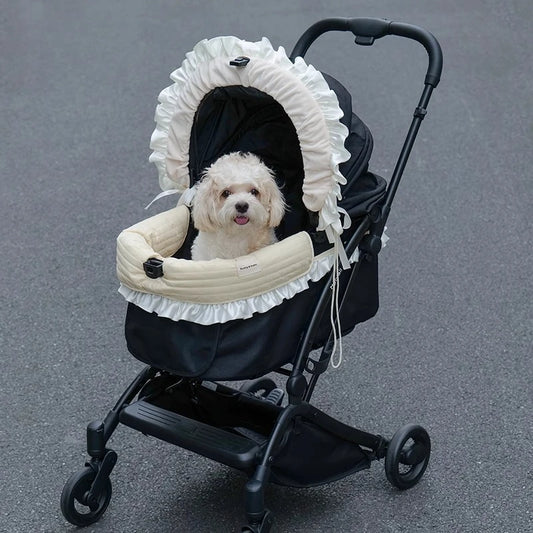 (CastlePet)Dog Stroller Edge Cover,Lace Sunshade Cushion Pad