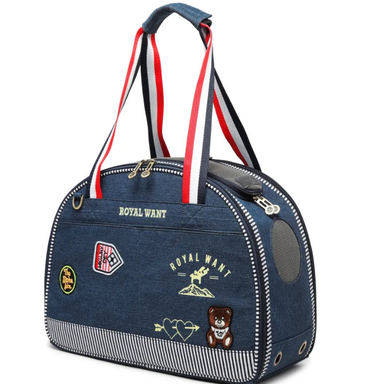 Denim Pet Dog Carrier,Outdoor Traveling Bags Puppy