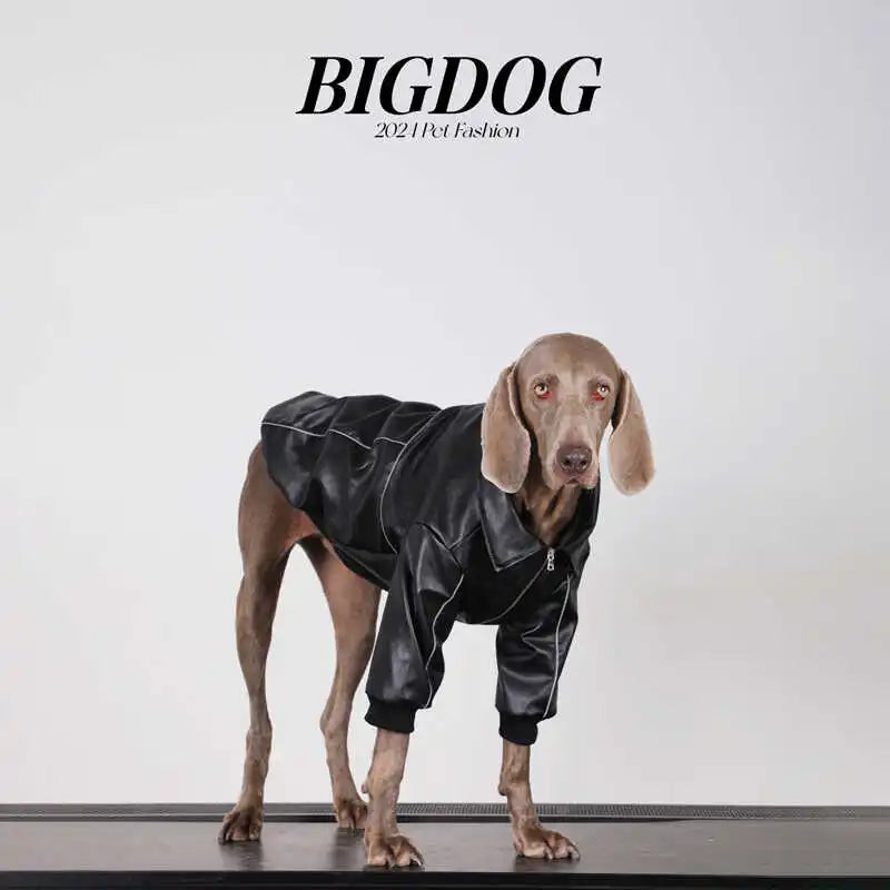 Zip-up PU leather Jacket for Large Dogs