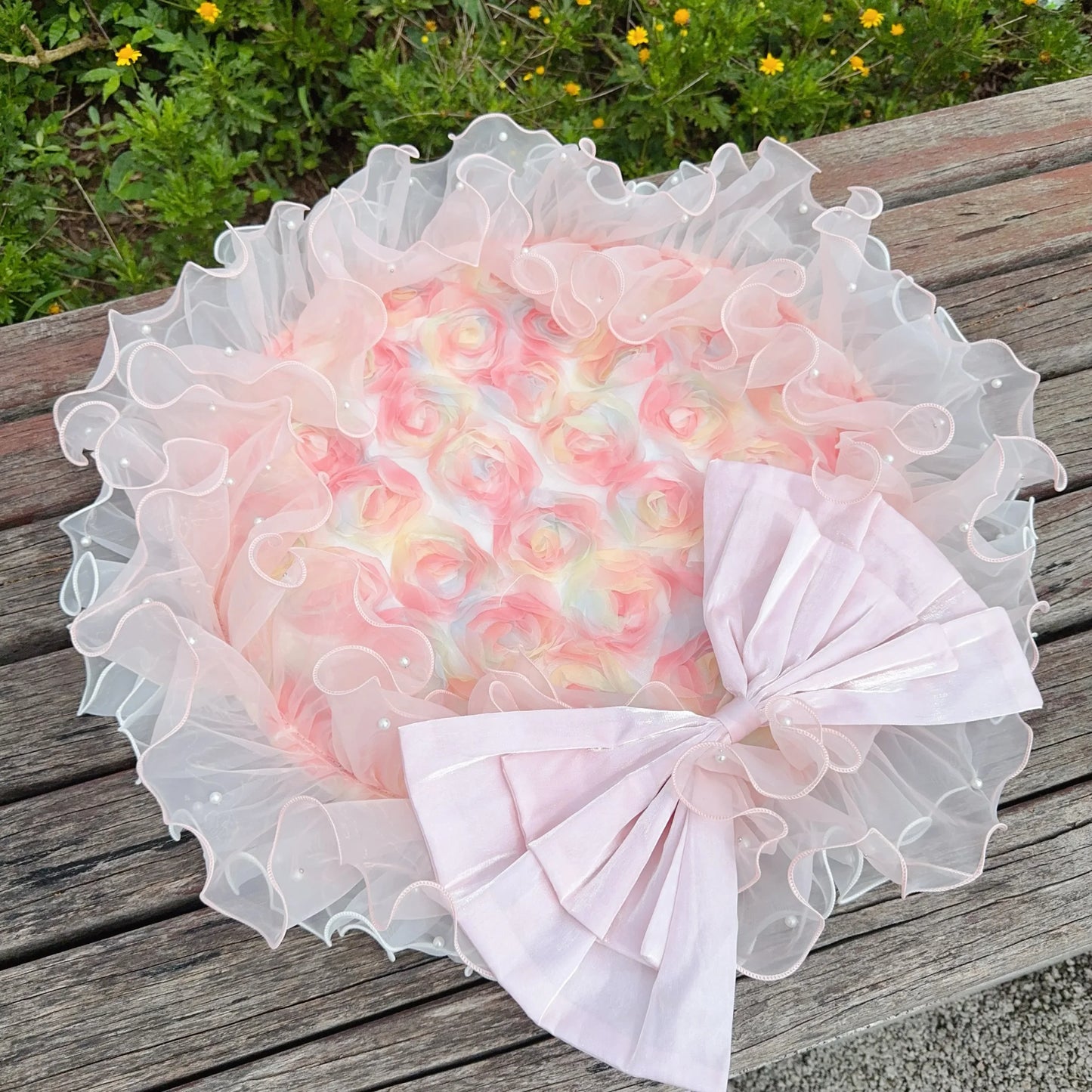 Pet Dog Fancy Outdoor Seat Cushion,3D Flowers Cushion