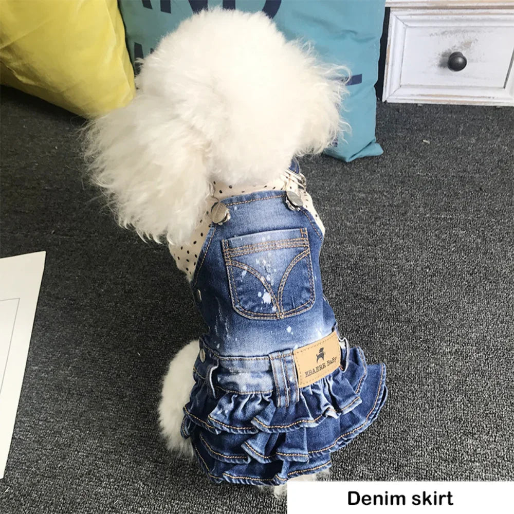 Denim Skirt for Small Dogs, Puppy Jeans Jumpsuit