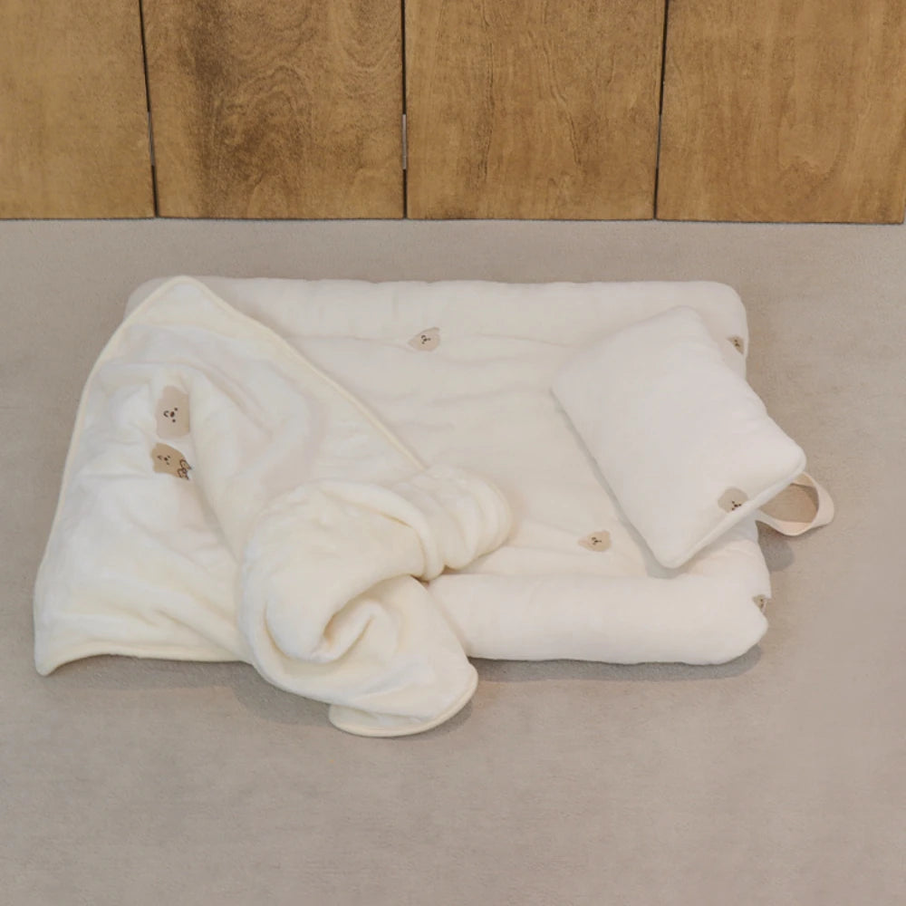 Fleece Blanket Pillow Cushion Set for Dogs,Puppy Sleeping Set 3pcs