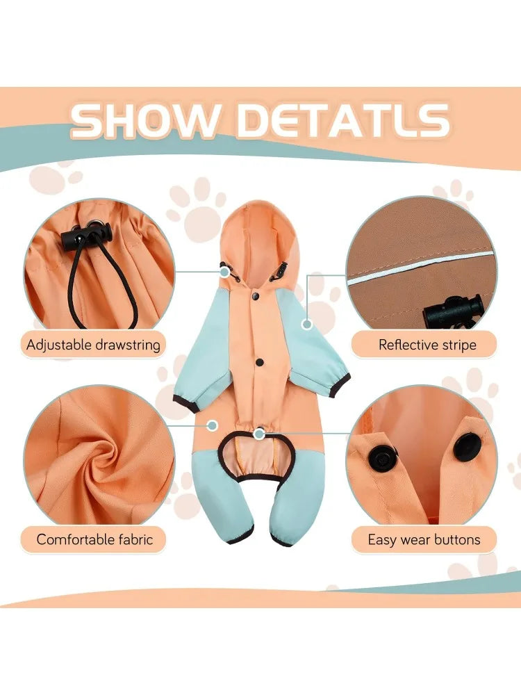 4 Legs Puppy Raincoat,  with Leash Hole(Reflective)