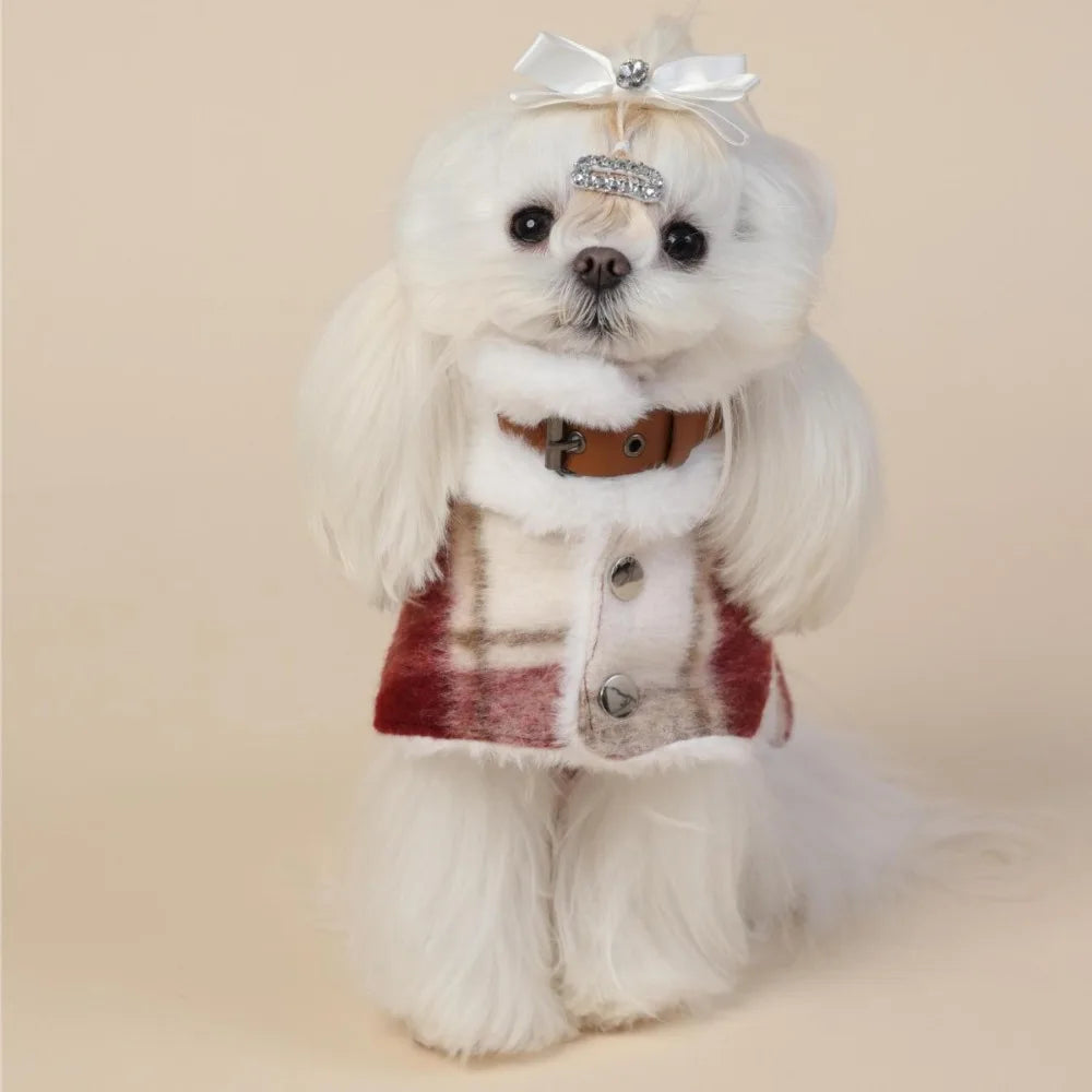 Fleece Pet Dog Cloak,Winter Puppy Coat with Collar&Belt