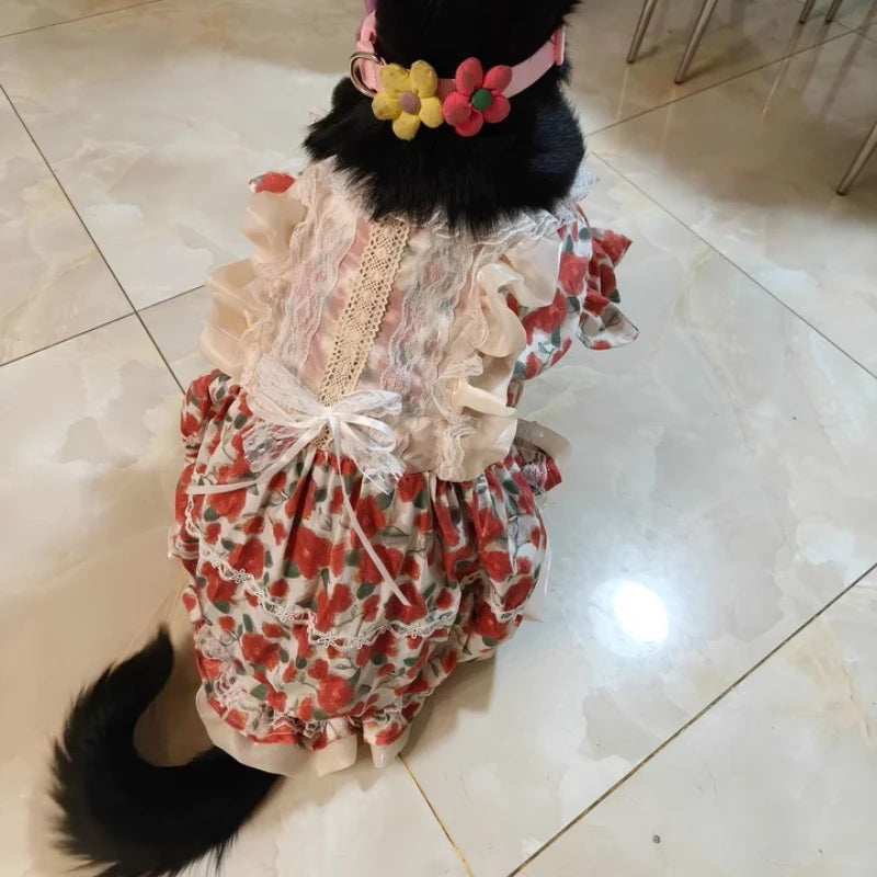 Floral Large Dog Dress,Rose Print Dresses For Big Breeds