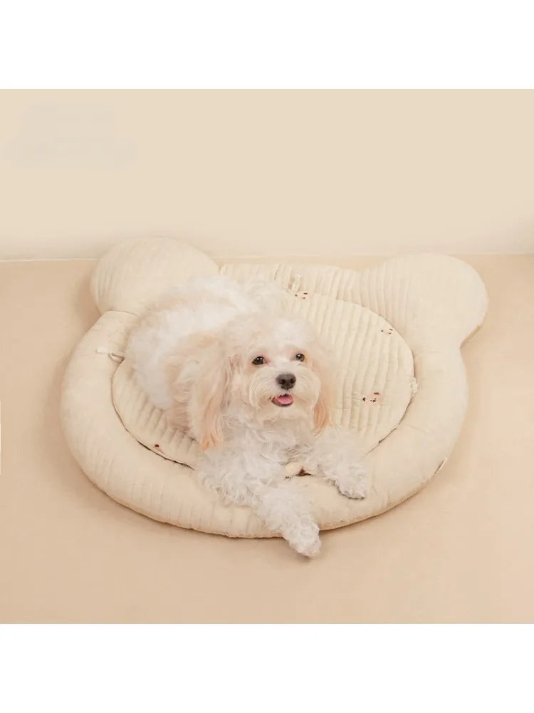 Soft Cotton Quilting Pet Dog Cushion,Washable Round Bear Design Seat