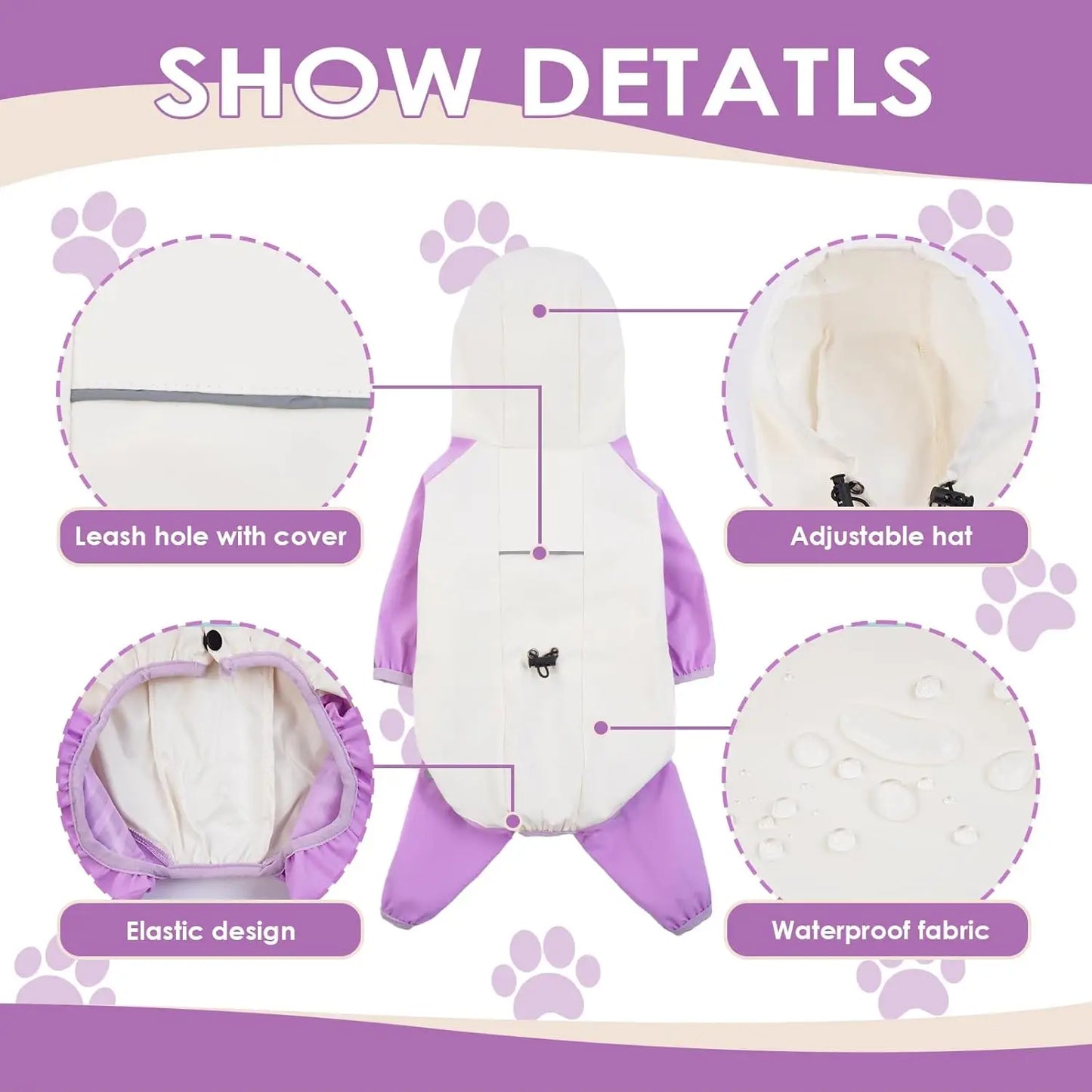 4 Legs Puppy Raincoat,  with Leash Hole(Reflective)