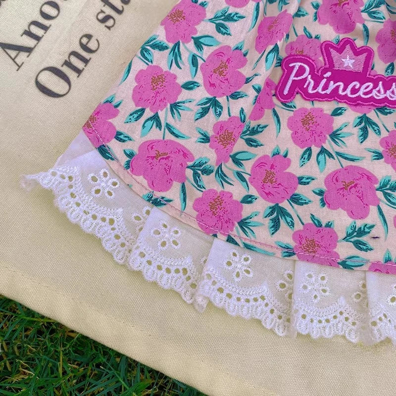 Sweet Floral Dog Summer Dress | Romantic Rose Pet Skirt with Bow