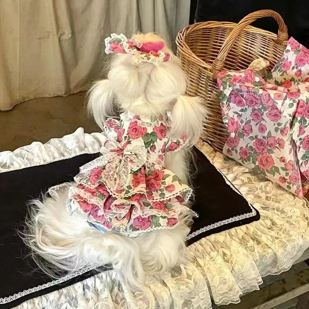 Lace Floral Dog Dress,Summer Breathable Dresses for Small Breeds