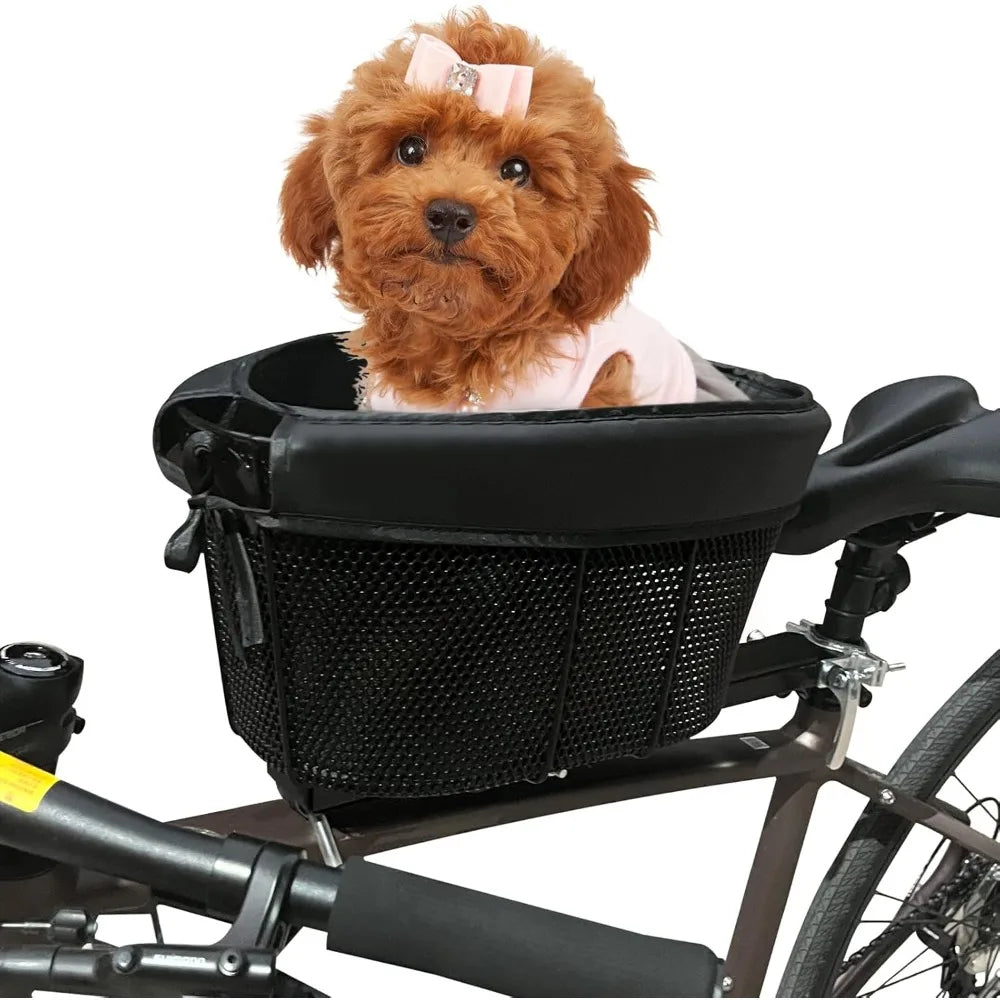 Dog Mountain Bike Basket, Adjustable Safety Strap Pet Bicycle Carrier