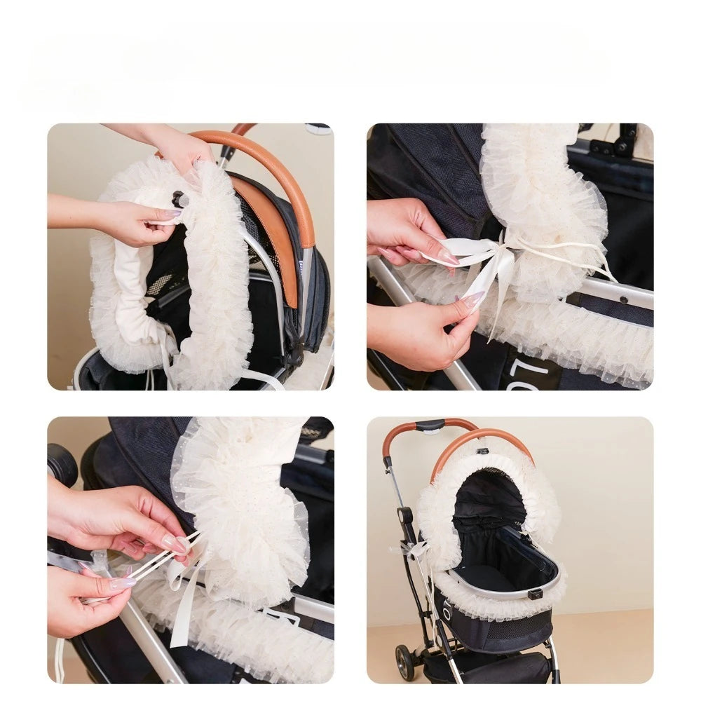 (CastlePet)Stylish Lace Sunshade Mesh Cover For Pet Stroller