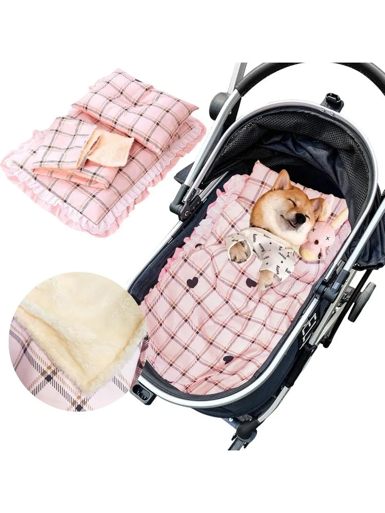 Removable and Washable Dog Stroller Pad Soft Mat（Pink）