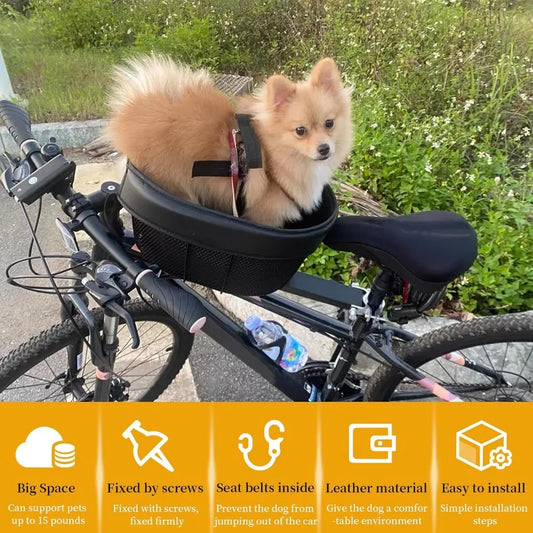 Dog Mountain Bike Basket, Adjustable Safety Strap Pet Bicycle Carrier