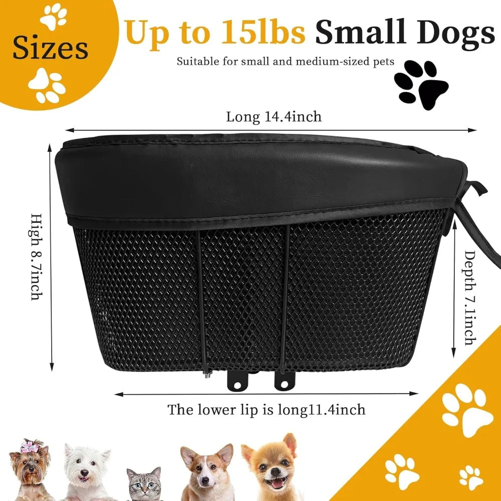 Dog Mountain Bike Basket, Adjustable Safety Strap Pet Bicycle Carrier