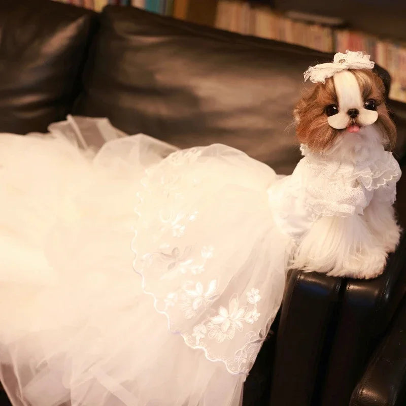 Customized Dog Wedding Dress,Handmade Long Tailing Wedding Costume